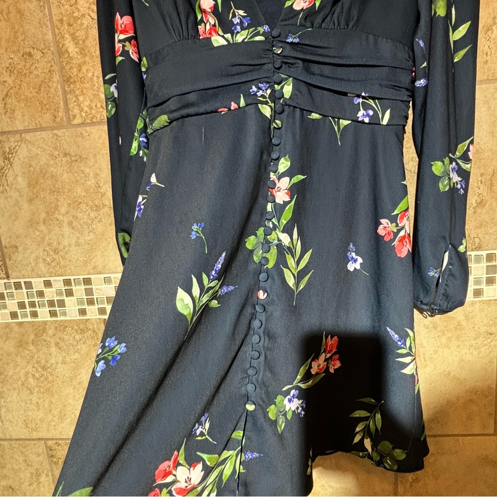 Keepsake the Label M Satin Floral Navy Mini V-neck Long Sleeve Dress - Picture 4 of 9